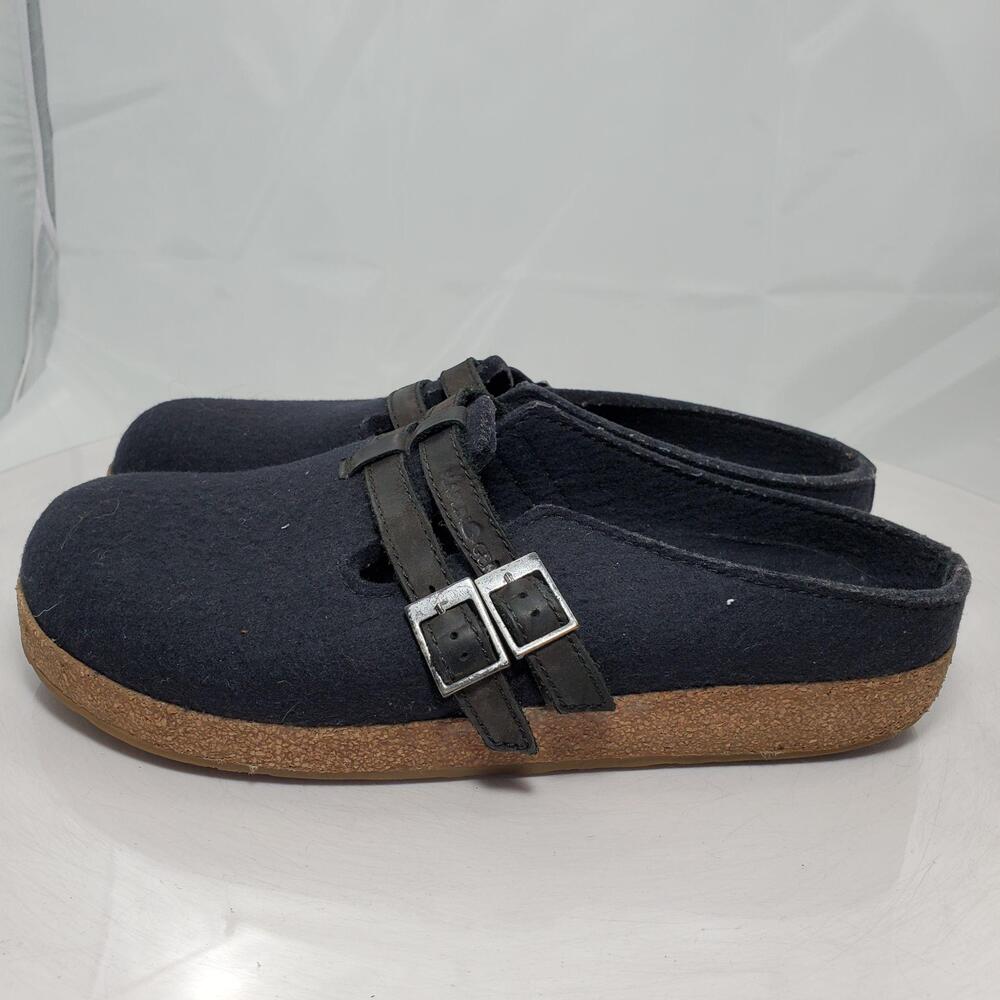 Haflinger Wool Haley Clog Slippers Women 11/42 Felt Double Buckle Cork Footbed